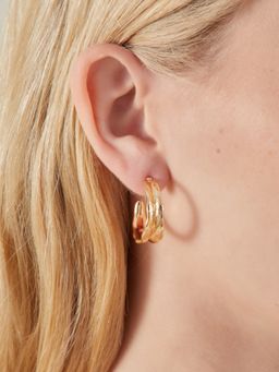 Accessorize London - Women Gold Leaf Etched Hoop Earrings