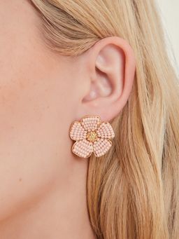 Accessorize London - Women Pink Flower Gold Stud Earrings