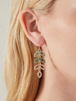 Accessorize London - Women Pave Vine Leaf Gold Drop Earrings
