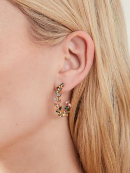 Accessorize London - Women Vine Leaf Gem Gold Hoop Earrings