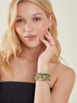 Accessorize London - Women Green Luxe Stretch Beaded Bracelet (Pack of 10)