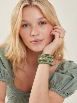 Accessorize London - Women Wide Green Beaded Cuff Bracelet