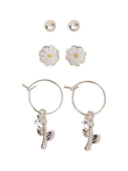 Accessorize London - Women Silver Daisy Earrings (Pack of 3)