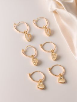Accessorize London - Women Gold Heart Hoop Earrings (Pack of 3)