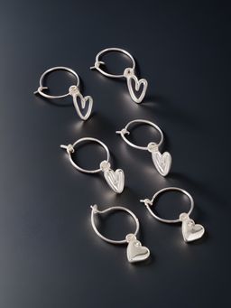 Accessorize London - Women Silver Heart Hoop Earrings (Pack of 3)