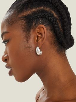 Accessorize London - Women Silver Chunky Ribbed Hoop Earrings