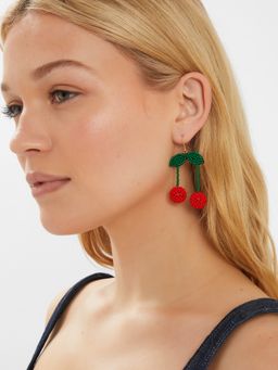 Accessorize London - Women Red Cherry Beaded Drop Earrings
