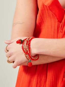 Accessorize London - Women Multi-Colour Beaded Cherry Stretchable Bracelets (Pack of 9)