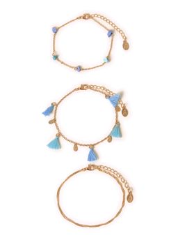Accessorize London - Women Blue Bead Tassel Chain Anklets (Pack of 3)