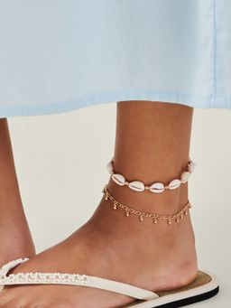 Accessorize London - Women Gold Shell Charm Anklets (Pack of 2)