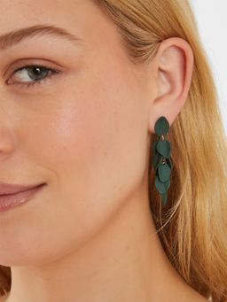 Accessorize London - Women Green Enamel Willow Leaf Drop Earrings