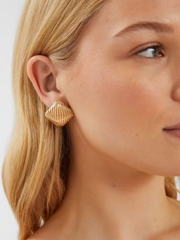 Accessorize London - Women Gold Square Ribbed Stud Earrings