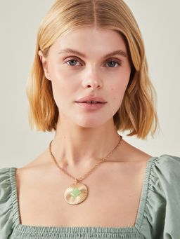 Accessorize London - Women Green Gem Stone Disc Necklace
