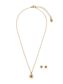 Accessorize London - Women Green Daisy Stud Earrings and Necklace Set
