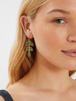 Accessorize London - Green Beaded Leaf Drop Earrings
