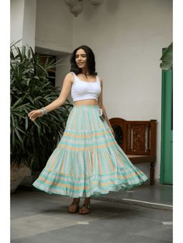 House of Surkh - Printed Striped Layered Skirt