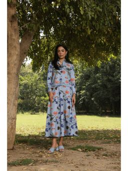 House of Surkh - Blue Printed Skirt and Shirt Co Ord Set