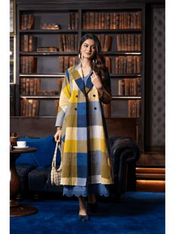 House of Surkh - Blue Madras Cotton Checks Long Jacket and Sleeveless Dress