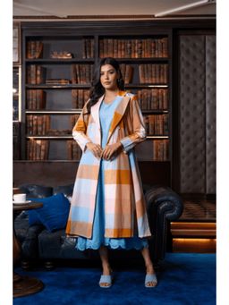 House of Surkh - Blue Madras Cotton Checks Long Jacket and Sleeveless Dress