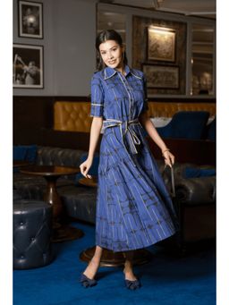 House of Surkh - Blue Geometric Printed Cotton Dress