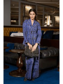 House of Surkh - Blue Printed Cotton Jacket and Trousers