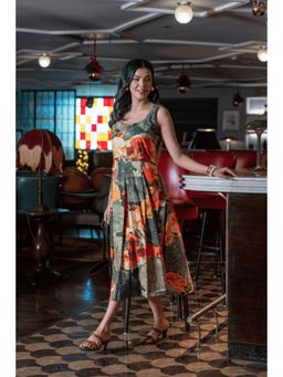 House of Surkh - Green Floral Printed Sleeveless Dress