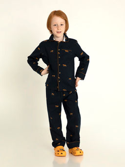 CHERRY CRUMBLE BY NITT HYMAN - Navy Blue Printed Wild Nightsuit (Set of 2)