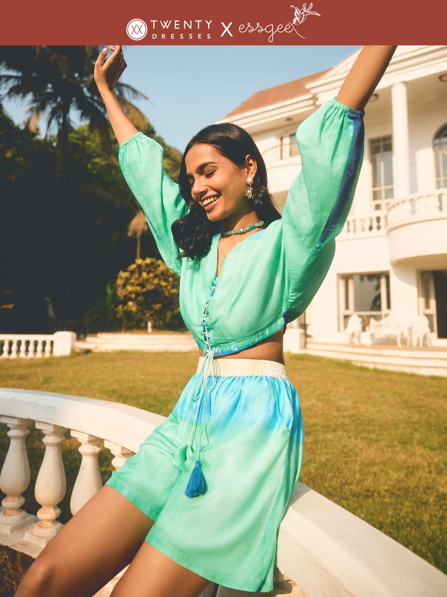 Essgee Blue Modal V Neck Top High Waist Short Co-Ord Set-picture-27
