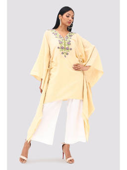 Banka Silk - Light Yellow Floral Embroidered Kaftan