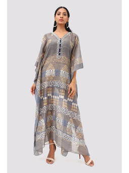 Banka Silk - Grey Batik Embroidered Kaftan