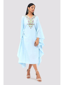Banka Silk - Light Blue Linen Embroidered Kaftan