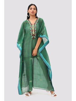 Banka Silk - Bottle Green Long Ethnic Embroidered Kaftan