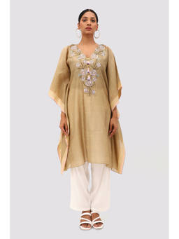 Banka Silk - Beige Rose Embroidered Kaftan