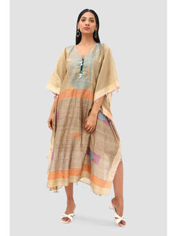 Banka Silk - Natural Multicolor Embroidered Kaftan