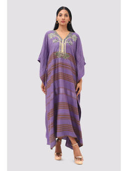 Banka Silk - Purple Textured Embroidered Kaftan