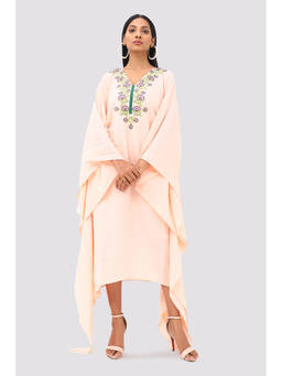 Banka Silk - Peach Linen Embroidered Kaftan