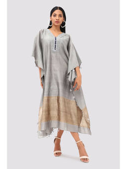 Banka Silk - Silver Silk Embroidered Kaftan