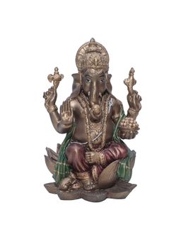 Ashnam - Lord Ganesha Idol Sitting On Lotus Decorative Showpiece Brown