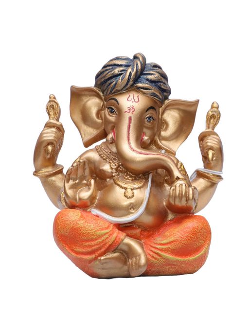 Ashnam Pheta Blessing Ganesha Decorative Showpiece Gold Blue & Orange
