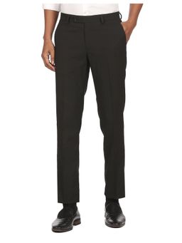 Arrow Newyork - Men Black Flat Front Solid Formal Trousers