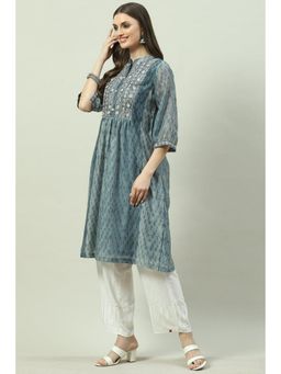 Biba - Women Grey Printed & Embroidered Kurta