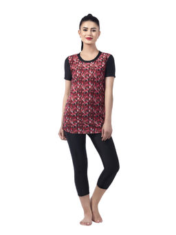 Veloz - Women|Swimwear|Top With Legging 3/4Th Length|Printed Top & Plain Black Legging - Pink