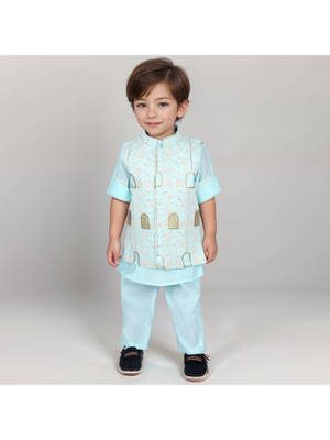 Buy BAD BOYS Boys Blue Royal Vibes Only Festive Kurta with Jacket ...