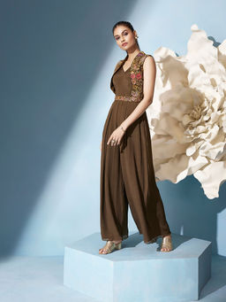 Qunic - Brown Verdant Jumpsuit with Belt (Set of 2)