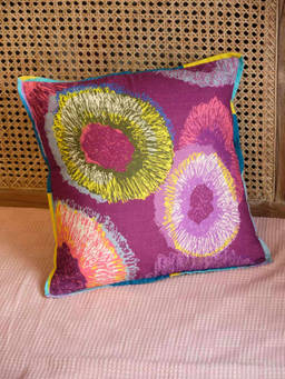 Freedom Tree - Ayay Cotton Light Slub Purple And Multi-Colored Cushion Cover - 16 X 16 Inches