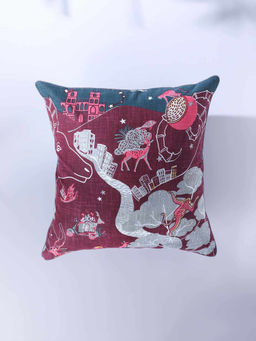 Freedom Tree - Mindscape Cotton Heavy Slub Red Cushion Cover - 24 X 24 Inches