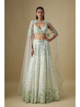 Asaga - Women Green Thundra Lehenga with Blouse and Cape