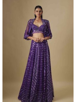 Asaga - Women Purple Sprinkle Lehenga with Blouse and Cape