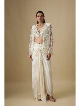Asaga - Women White Waverly Drape Skirt with Blouse and Jacket