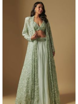 Asaga - Women Green Dex Indo Western Lehenga with Blouse and Jacket